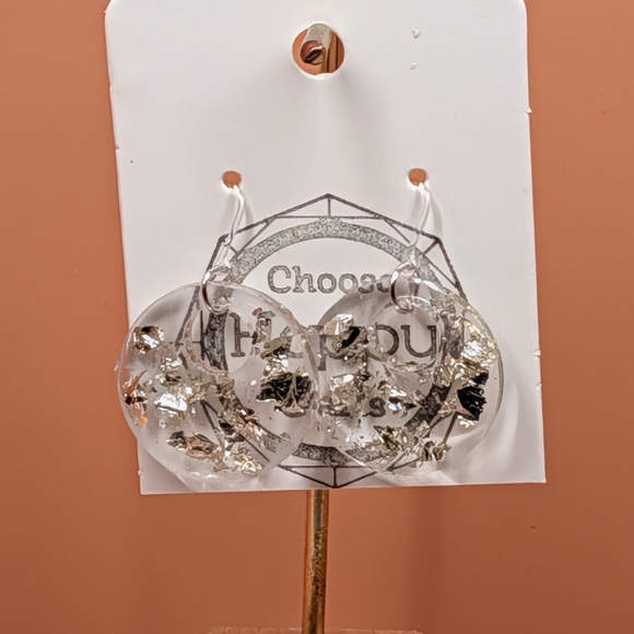 Jewelry - Clear Resin Earrings with Gold Flakes